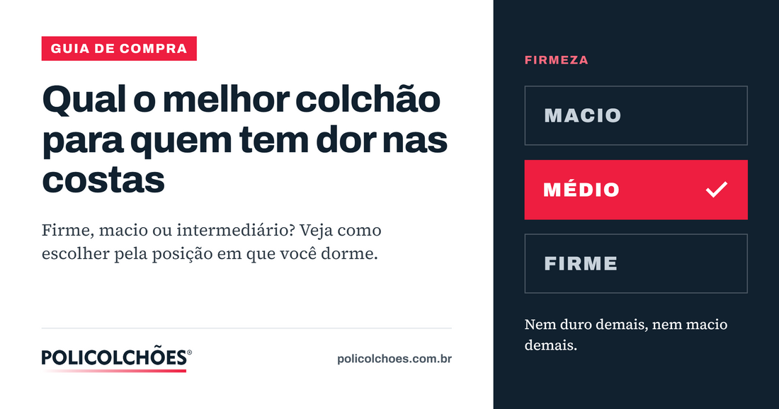 Escala de firmeza de colchão macio, médio e firme, com destaque para a firmeza média — Policolchões