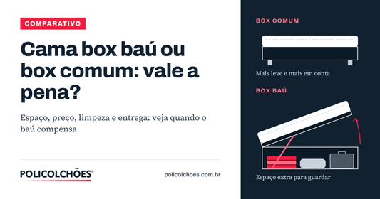 Ilustração de cama box comum com pés e cama box baú aberta por pistão, com cobertores, travesseiro e mala guardados — Policolchões