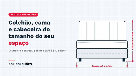 Ilustração de cama com cabeceira e medidas de largura e altura sob medida — projeto sob medida Policolchões