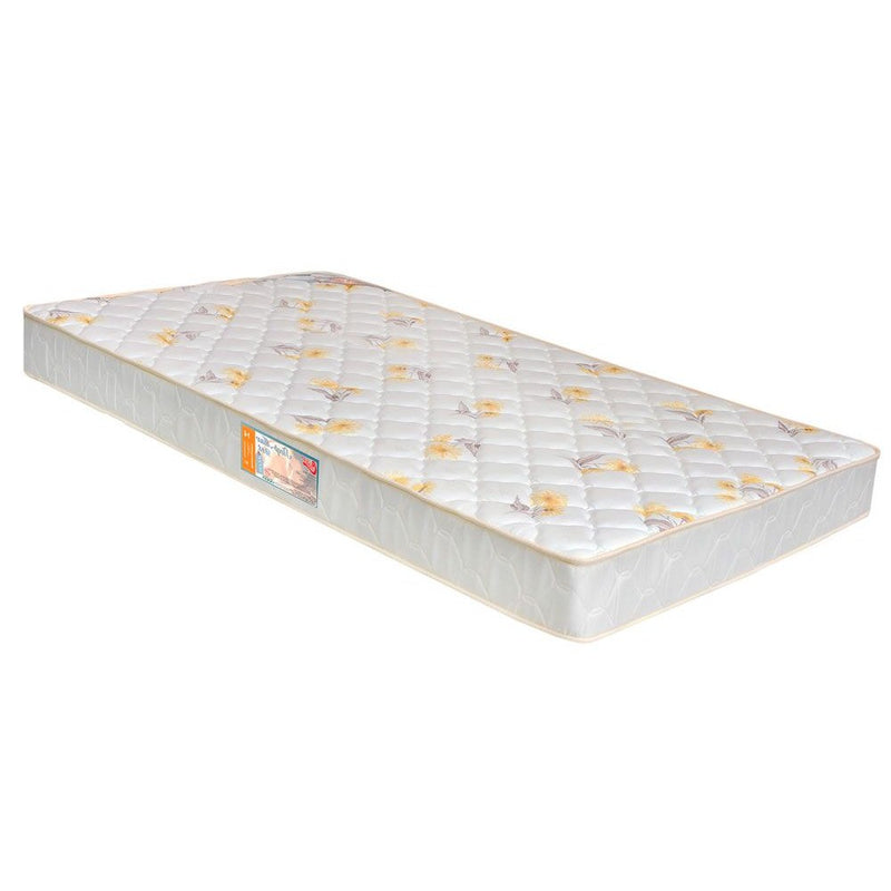 Colchão Castor Sleep Ortopédico em perspectiva, com tampo em tecido estampado e lateral matelassê
