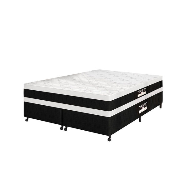 Conjunto cama box e colchão Castor Black & White Air D45 Double Face, lateral preta com faixa branca