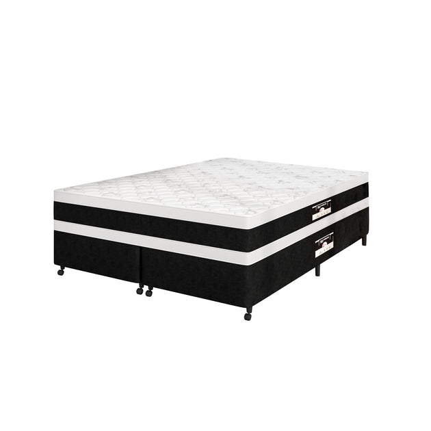 Conjunto cama box e colchão Castor Black & White Air D45 Double Face, lateral preta com faixa branca