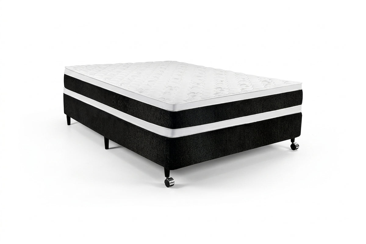 Conjunto cama box e colchão Castor Black & White Air D45 Double Face