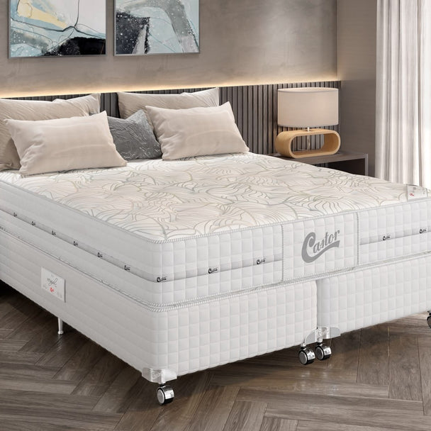 Conjunto Castor Vitagel New Pocket Classic ambientado em quarto com piso de madeira