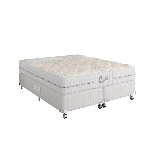 Conjunto cama box e colchão Castor Vitagel New Pocket Classic branco com tampo bordado