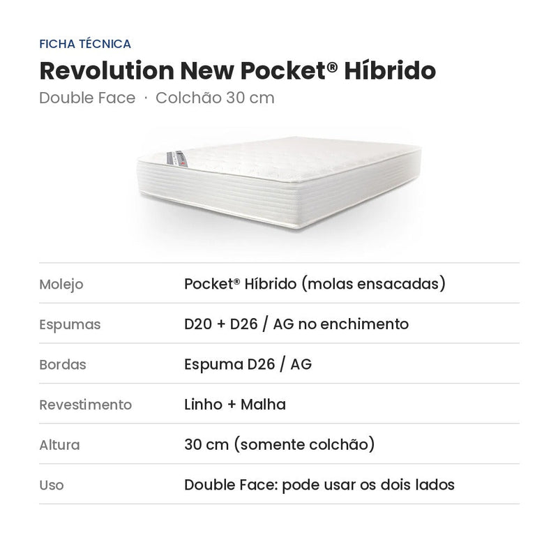 Ficha técnica do colchão Castor Revolution New Pocket Híbrido Double Face