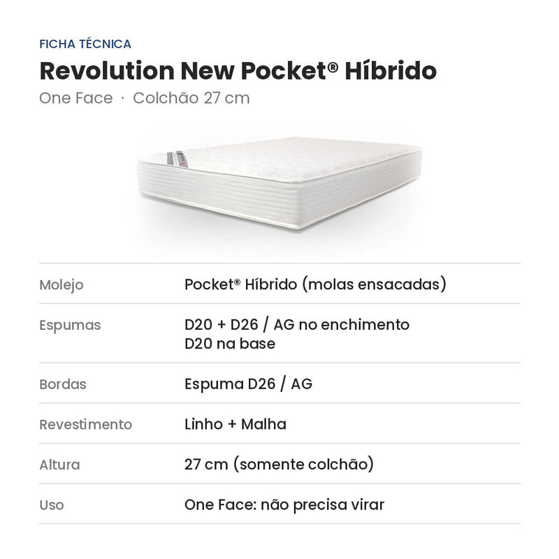 Ficha técnica do colchão Castor Revolution New Pocket Híbrido One Face