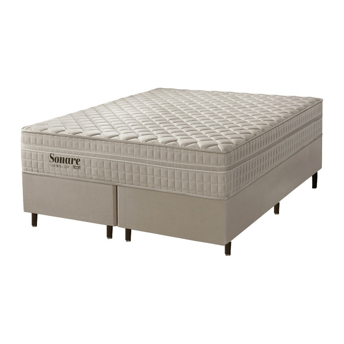 Conjunto cama box bege e colchão Maxispuma Sonare