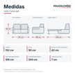 Medidas do Sofá Cama Ipê: largura 152 cm, altura 90 cm, profundidade 108 cm fechado e 204 cm aberto