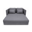 Sofá Cama Ipê cinza aberto como cama, vista frontal